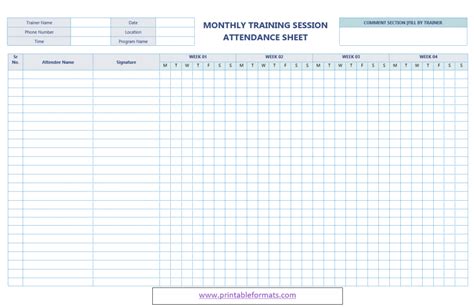 Training Session Attendance Sheet Templates Printable Formats