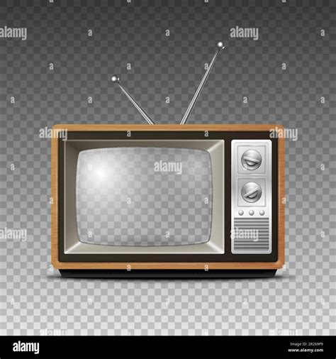 Vector Retro Wooden Tv Receiver With Transparent Screen Closeup