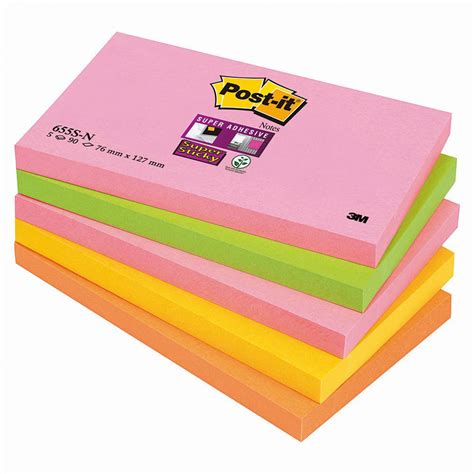 Notes Post It Supersticky 76 X 127 Mm Coloris Néons Assortis De 90