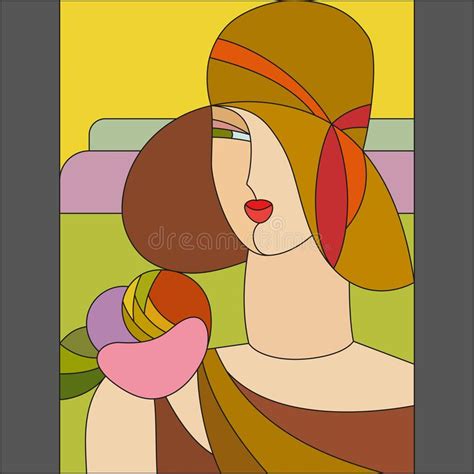 Woman Under Umbrella Pattern Art Deco Stained Glass Pattern Stock Vector Illustration Of