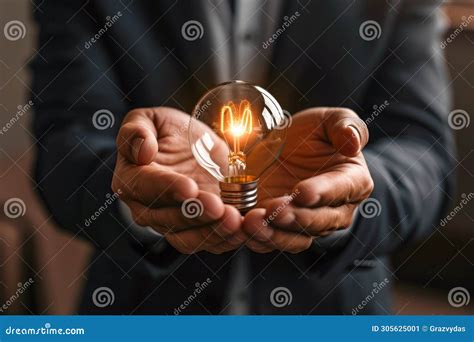 Business Man Holding Light Bulb Business And Innovative Idea Concept