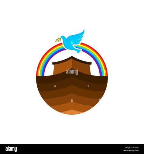 Logo Of Noah S Ark Rainbow A Symbol Of The Covenant Dove With A Branch Of Olive Ship To