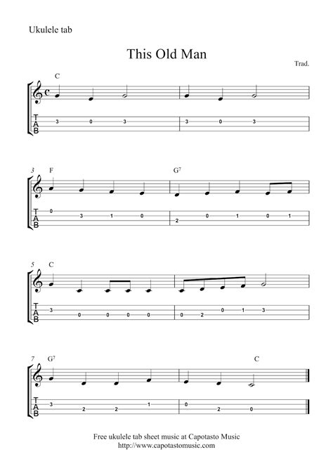 Easy Sheet Music For Beginners This Old Man Free Ukulele Tablature