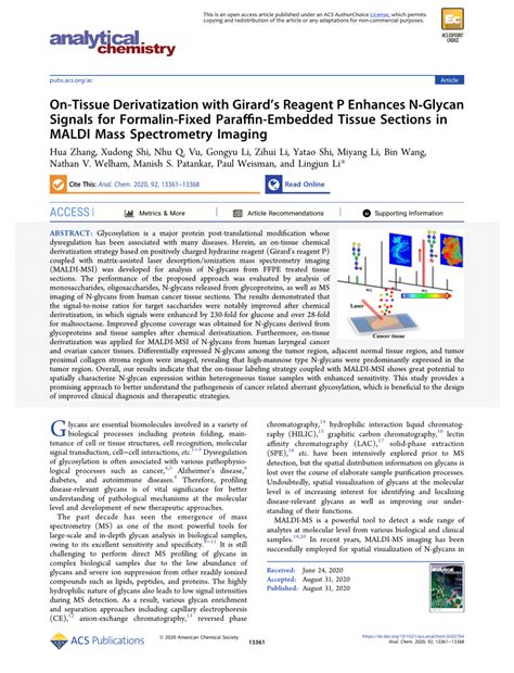 Pdf On Tissue Derivatization With Girard S Reagent P Enhances N Glycan Signals For Formalin