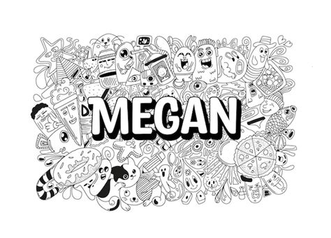 Nombre Doodle Arte Dibujado A Mano Para Megan Vector Premium