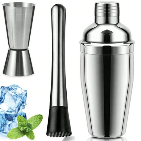 Kit Caipirinha Profissional Coqueteleira 500 Ml 3 Peças Inox SHEIN Brasil