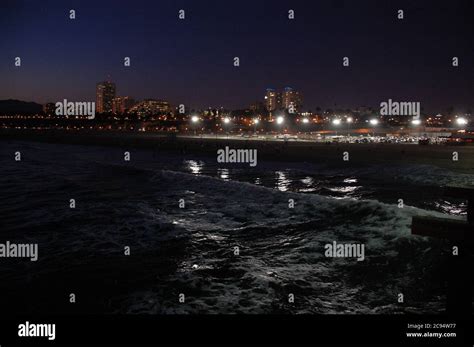 Santa Monica Pier At Night Stock Photo Alamy