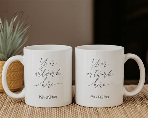 11 Oz White Mug Mockup Two Sides 11 Oz Two Coffee Mugs Etsy