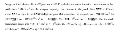 Solved Design An Ideal Abrupt Silicon Pn Junction At K Chegg