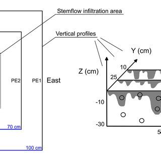 top view   experimental plot  squares indicating