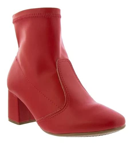 Ankle Boot Beira Rio Salto Grosso Detalhe Pespontos Vermelho Frete Gr Tis