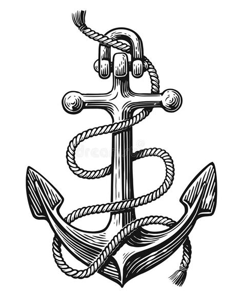 Ship Sea Anchor with Rope. Hand Drawn Sketch Vintage Vector ...