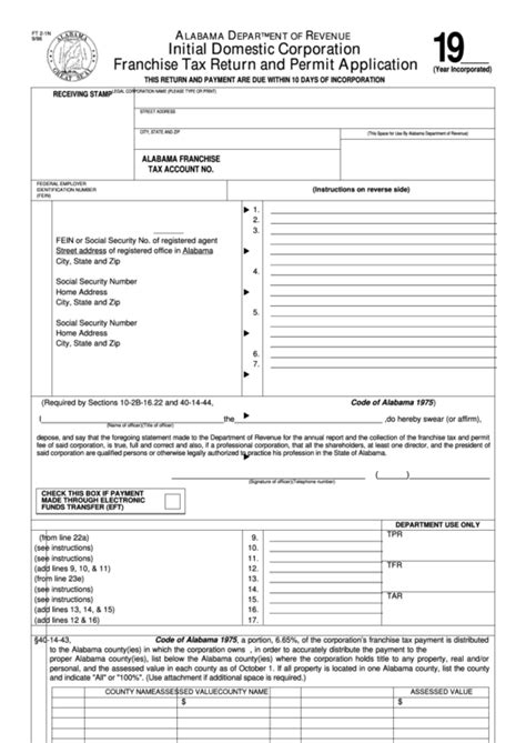 Form Ft 2 1n Initial Domestic Corporation Franchise Tax Return And