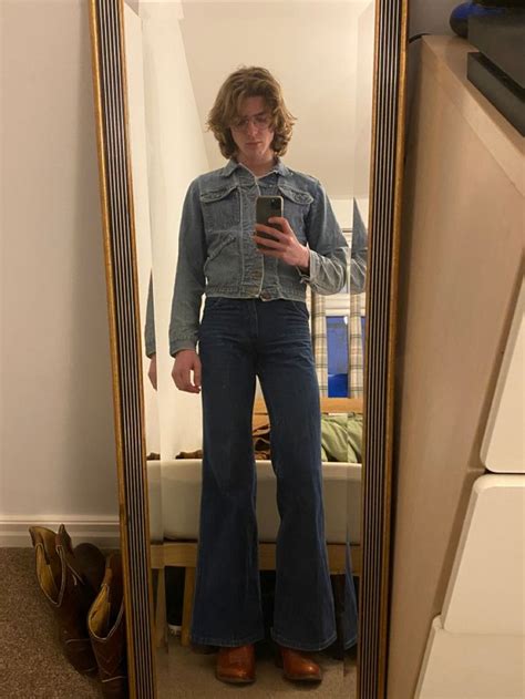 Double Denim 70s Fit In 2023 70s Fashion Men Bellbottom Pants