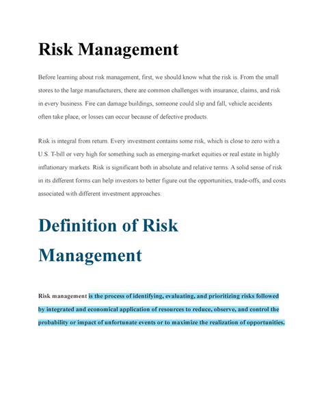 Risk Management Pdf Lecture Notes For Risk Management Risk