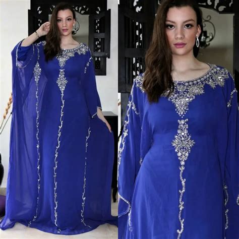 K Nigliche Blaue Abendkleider Arabisch Dubai Abaya Marokko Kristalle