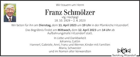 Traueranzeigen von Franz Schmölzer trauer kleinezeitung at