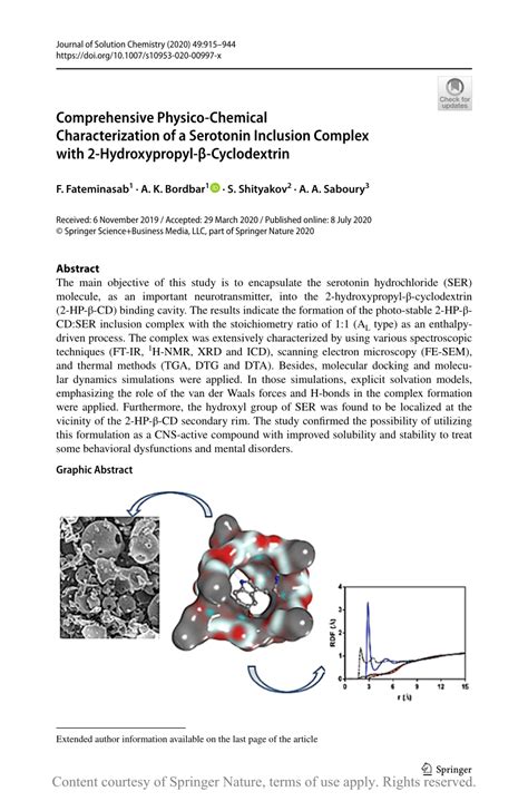 Comprehensive Physico Chemical Characterization Of A Serotonin Inclusion Complex With 2