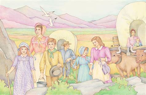 A Watercolor Illustration Of A Group Of Pioneers Coming Across The