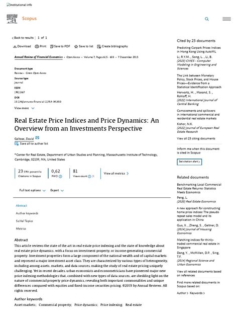 Scopus - Document Details - Real Estate Price Indices and Price ...