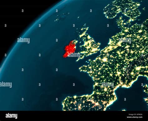 Night map of Ireland as seen from space on planet Earth. 3D ...