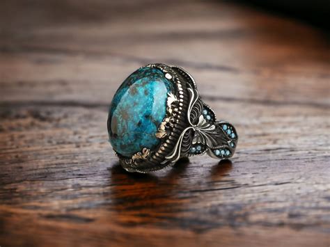 Sterling Silver Azurite Men Ring Gemstone Men Ring Azurite