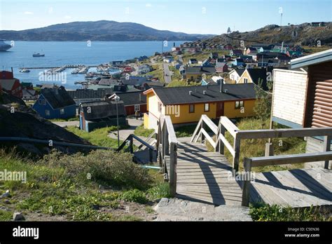 Residential District Overlooking Harbor Qaqortoq Greenland Danish