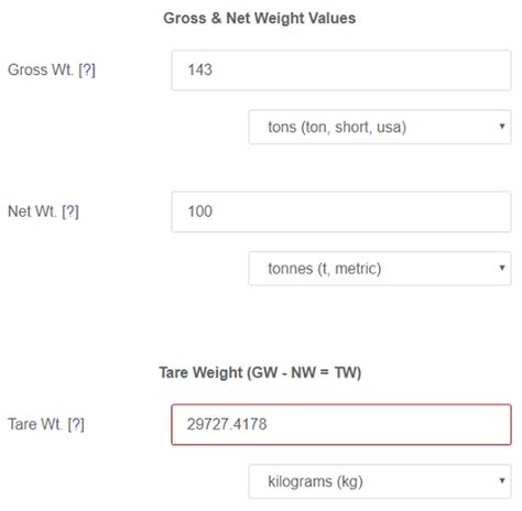 Gross – Net to Tare Weight Calculator