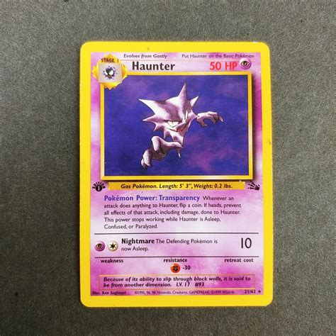 Pl 1st Edition Pokemon Shadowless Haunter Card Fossil 2162 First