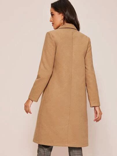 Shein Notched Collar Solid Pea Coat Peacoat Fashion Clothes Women