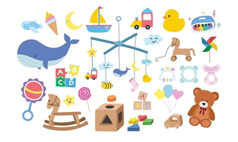 vector set  kids toys clipart simple cute baby toys flat vector