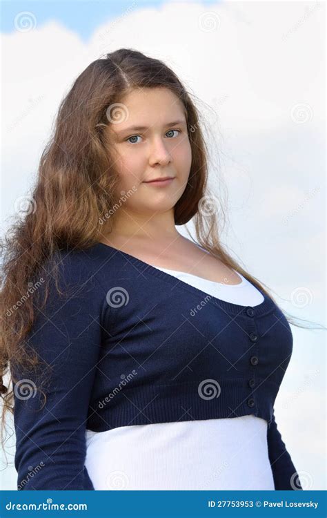 Beautiful Fat Girl Looks At Camera Stock Image Image 27753953