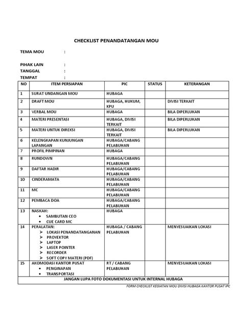 Checklist Kegiatan Mou Pdf