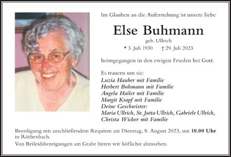 Traueranzeigen Von Else Buhmann Allg Uer Zeitung