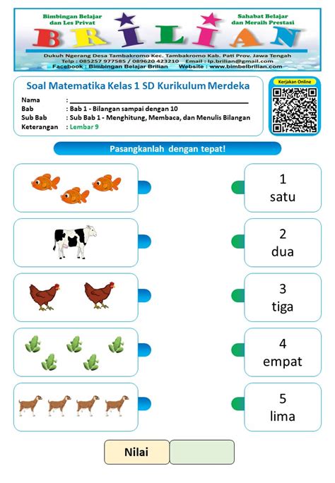 Soal Kelas Sd Bab Memasangkan Benda Dan Bilangan Lembar Dan