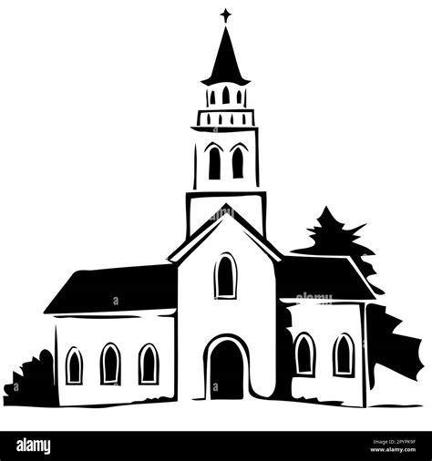 Classic Small Church Building Black And White Silhouette Vector