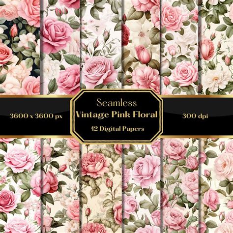 Vintage Pink Floral Digital Paper Pink Rose Scrapbook Paper Etsy