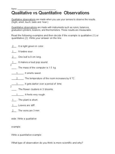 Qualitative Vs Quantitative Observations Name Pdf Worksheets Library