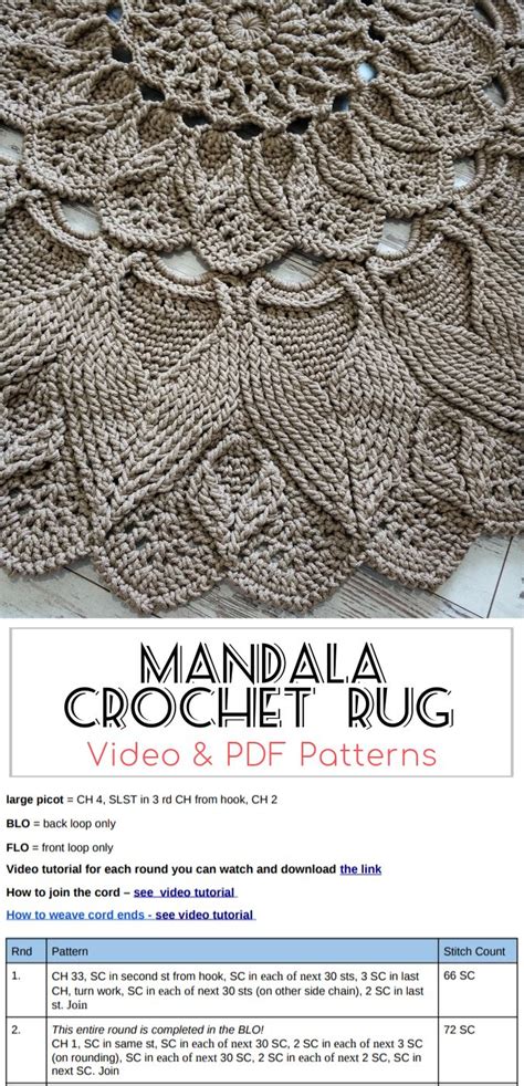 Mandala Crochet Rug Video Pdf Tutorials See All Carpet Patterns 47B