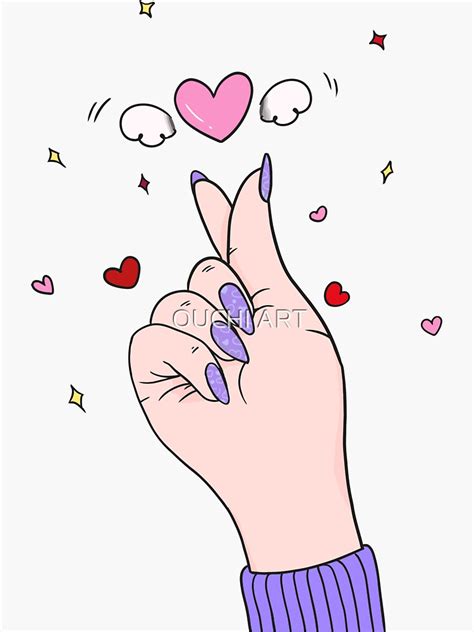 Korean Finger Heart With Stars Sticker For Sale By Ouchi Redbubble