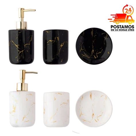 Conjunto Kit De Cer Mica Pe As Marmorizado Banheiro Lavabo