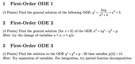 Solved First Order Ode Ay X Points Find The Chegg