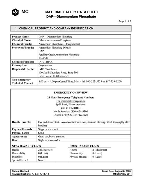 Material Safety Data Sheet Dapdiammonium Phosphate Page Of Docslib