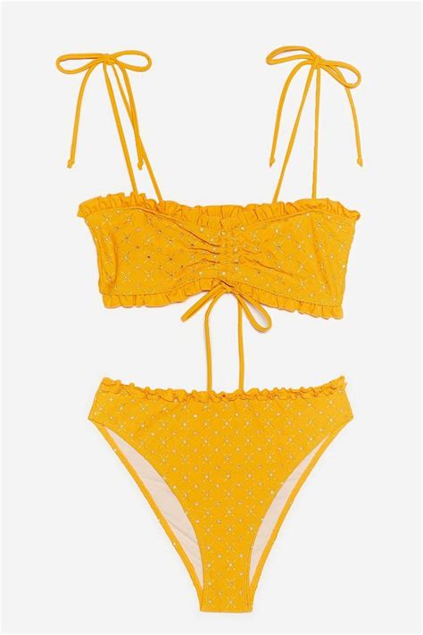 Womens Broderie Ruffle Tie High Leg Bikini Set Boohoo Uk