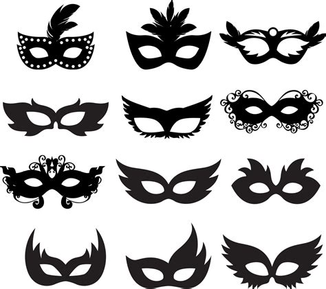 Set Of Differents Masquarade Mask Silhouette Vector Illustration