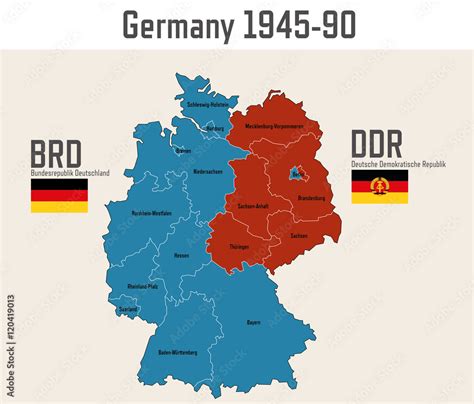 Germany Cold War Map with flags of eastern and western germany เวกเตอร์ ...