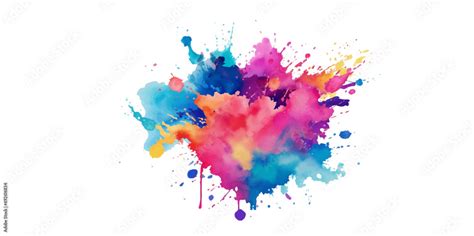 Bright Colorful Watercolor Splash Splatter Stain Brush Strokes On White Background Modern