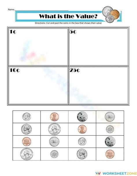 Matching Coin Values Worksheet