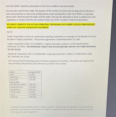 Use Form 8594 Read The Instructions To The Form To