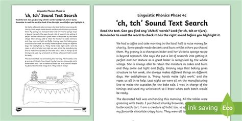 Linguistic Phonics Phase 4c Ch Tch Sound Text Search Worksheet